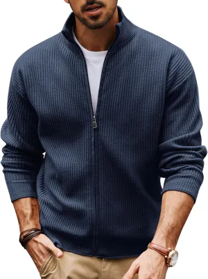 PJ PAUL JONES Mens Cardigan Sweater Full Zip Up Sweaters Casual Slim Fit Stand Collar Knitted Cardigans