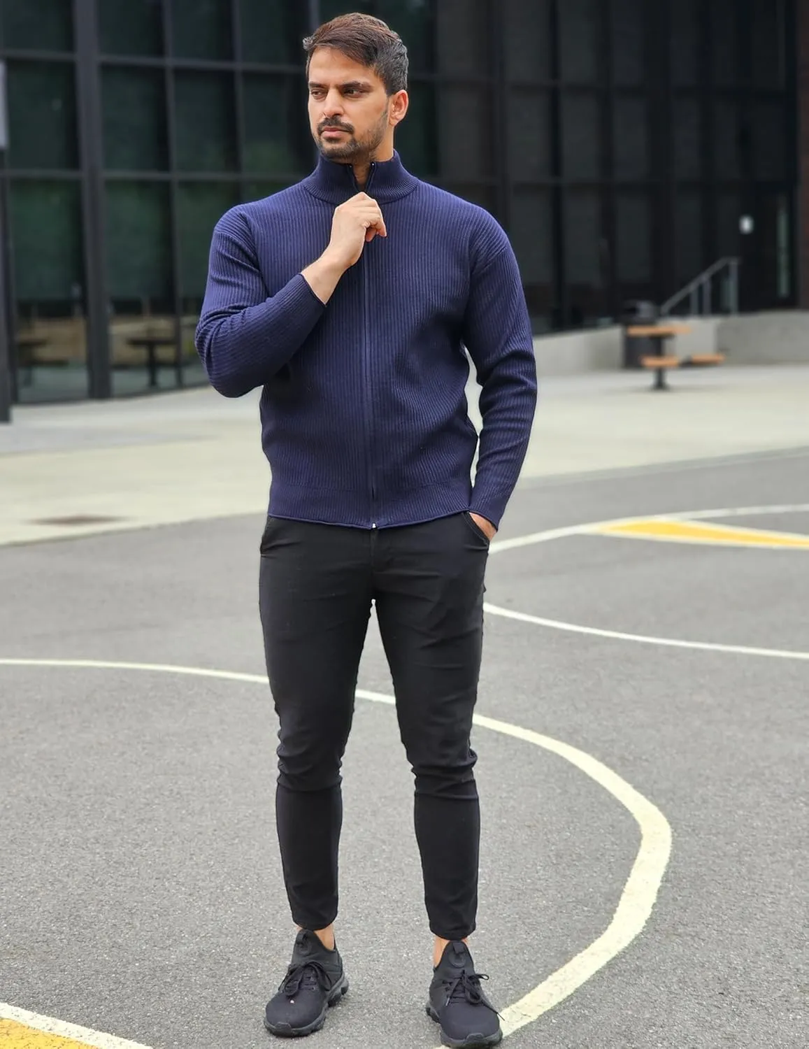 PJ PAUL JONES Mens Cardigan Sweater Full Zip Up Sweaters Casual Slim Fit Stand Collar Knitted Cardigans