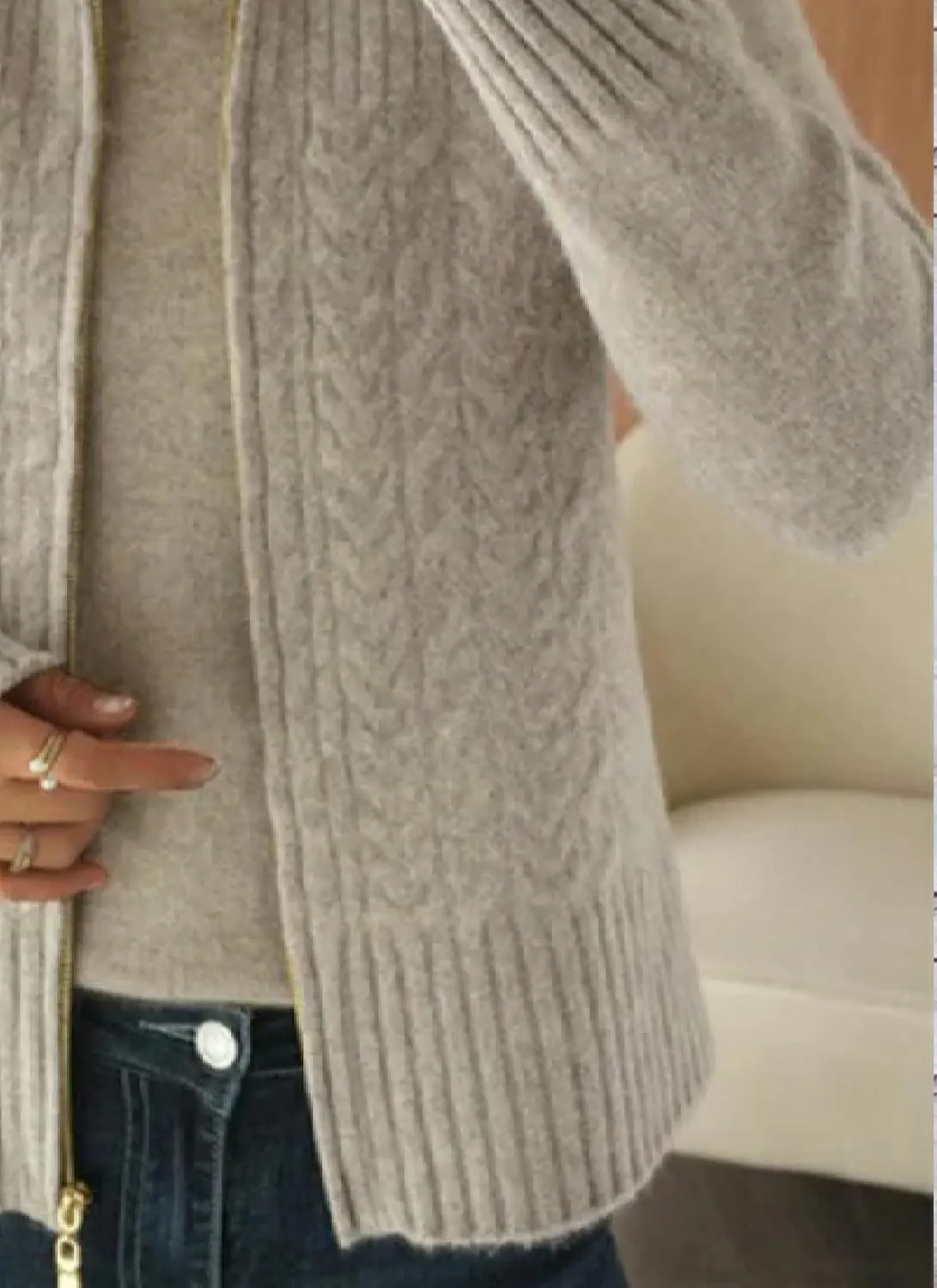 Plain Womens Cardigan Sweater Zip V-Neck Cable Knit Sweaters Fall Fashion Outfits 2024 and Womens Tops