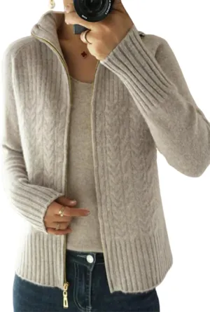 Plain Womens Cardigan Sweater Zip V-Neck Cable Knit Sweaters Fall Fashion Outfits 2024 and Womens Tops