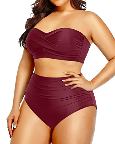 Plus Size High Waisted Swinsuits Bandeau Bikini Sets