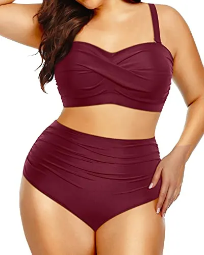 Plus Size High Waisted Swinsuits Bandeau Bikini Sets