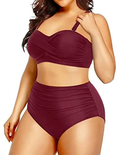 Plus Size High Waisted Swinsuits Bandeau Bikini Sets