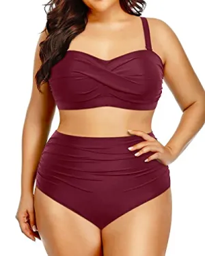 Plus Size High Waisted Swinsuits Bandeau Bikini Sets