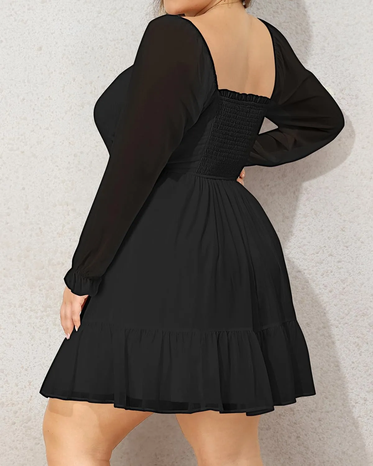 Plus Size Women's Sweetheart Neckline Dress Smocked Short Summer Sundress Chiffon Mini Cute Graduation Dresses