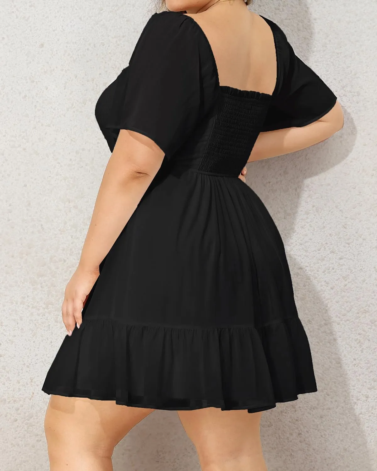 Plus Size Women's Sweetheart Neckline Dress Smocked Short Summer Sundress Chiffon Mini Cute Graduation Dresses