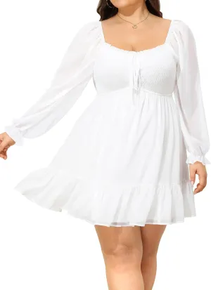 Plus Size Women's Sweetheart Neckline Dress Smocked Short Summer Sundress Chiffon Mini Cute Graduation Dresses