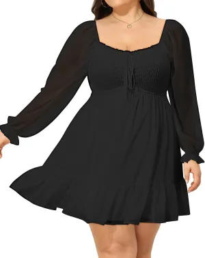 Plus Size Women's Sweetheart Neckline Dress Smocked Short Summer Sundress Chiffon Mini Cute Graduation Dresses