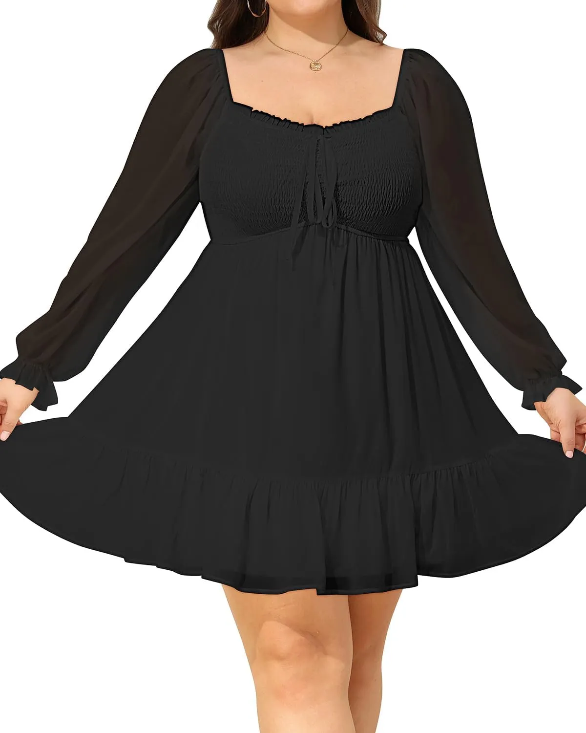 Plus Size Women's Sweetheart Neckline Dress Smocked Short Summer Sundress Chiffon Mini Cute Graduation Dresses