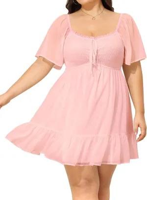 Plus Size Women's Sweetheart Neckline Dress Smocked Short Summer Sundress Chiffon Mini Cute Graduation Dresses