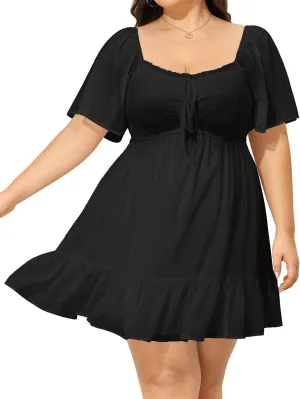 Plus Size Women's Sweetheart Neckline Dress Smocked Short Summer Sundress Chiffon Mini Cute Graduation Dresses