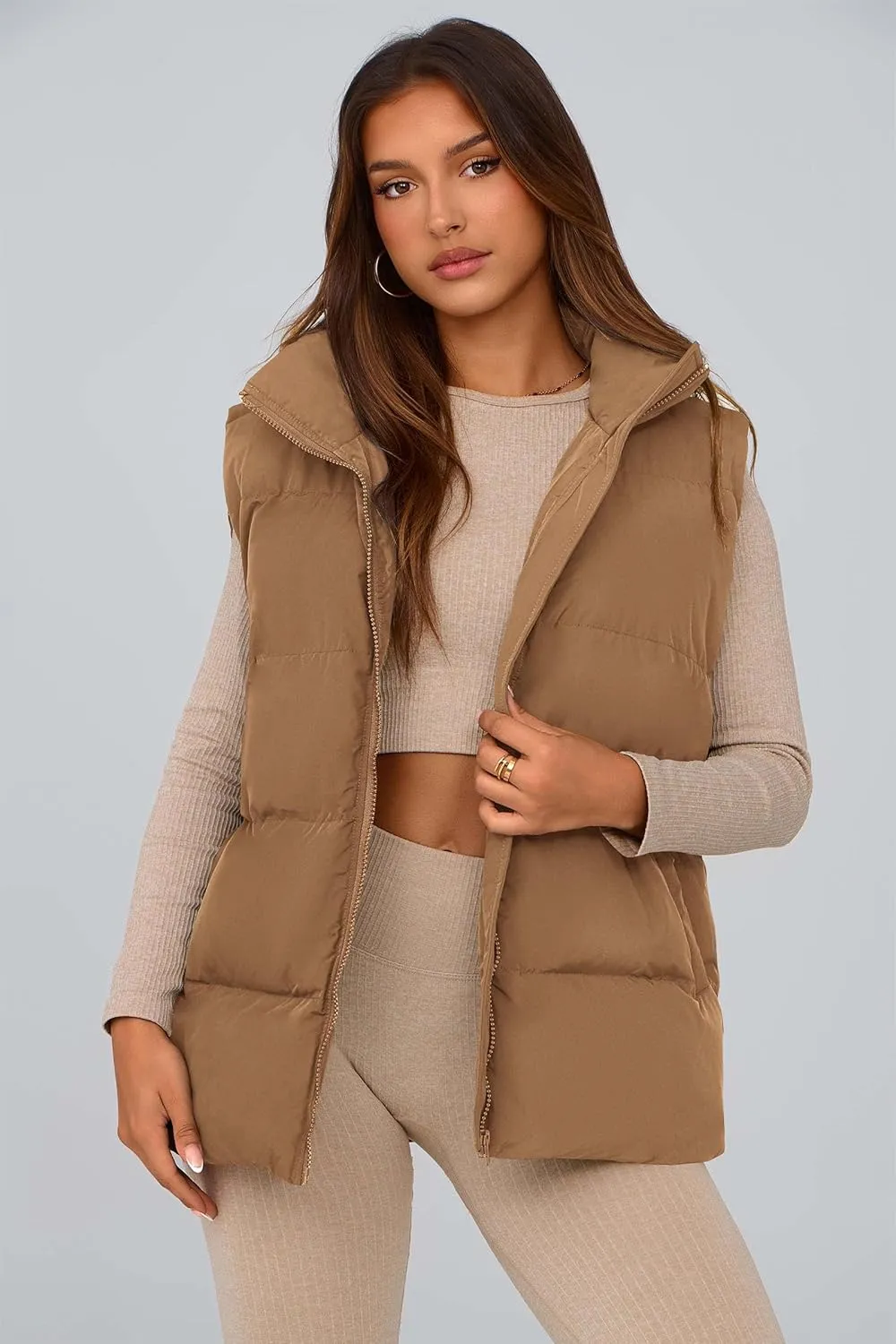 PRETTYGARDEN Women's Puffer Jacket Vests Casual Sleeveless Stand Collar Zip Up Coats Warm Winter Outerwear