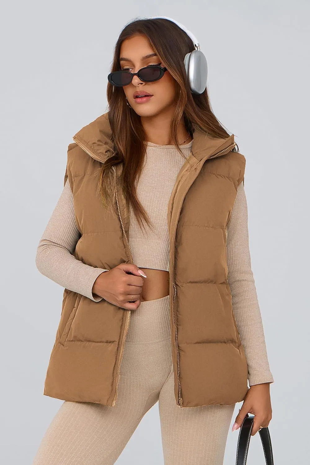 PRETTYGARDEN Women's Puffer Jacket Vests Casual Sleeveless Stand Collar Zip Up Coats Warm Winter Outerwear