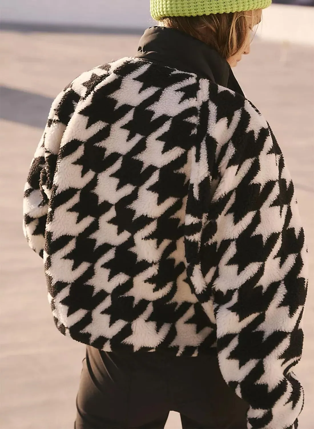 Printed Sherpa Jacket for Women Long Sleeve Button Down Fuzzy Fleece Coat Y2K Outerwear with Pockets