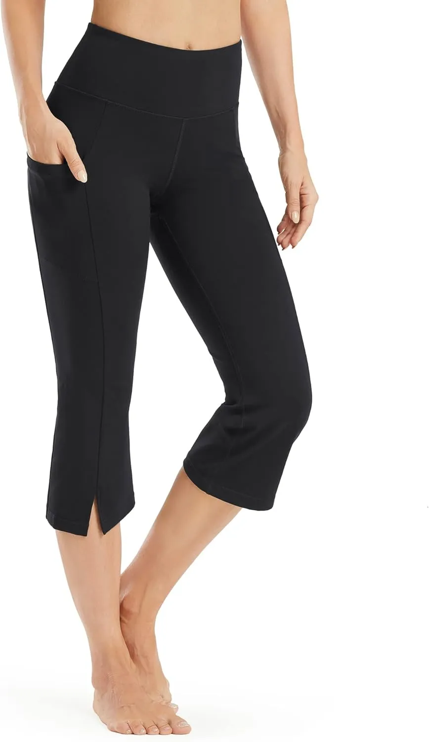 Promover Capri Pants for Women Bootcut Yoga Pants with Pockets High Waisted Flare Leggings Casual Work Pants