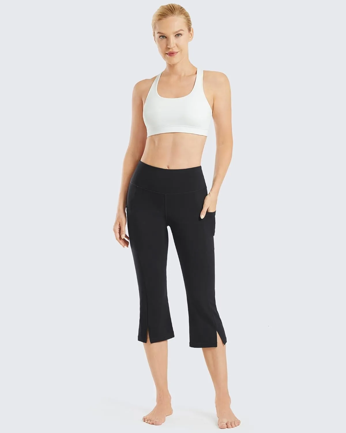 Promover Capri Pants for Women Bootcut Yoga Pants with Pockets High Waisted Flare Leggings Casual Work Pants