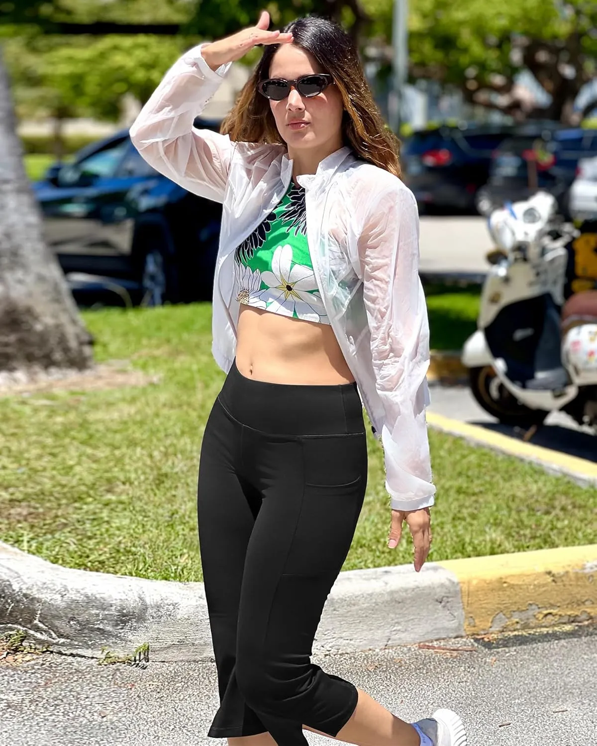 Promover Capri Pants for Women Bootcut Yoga Pants with Pockets High Waisted Flare Leggings Casual Work Pants