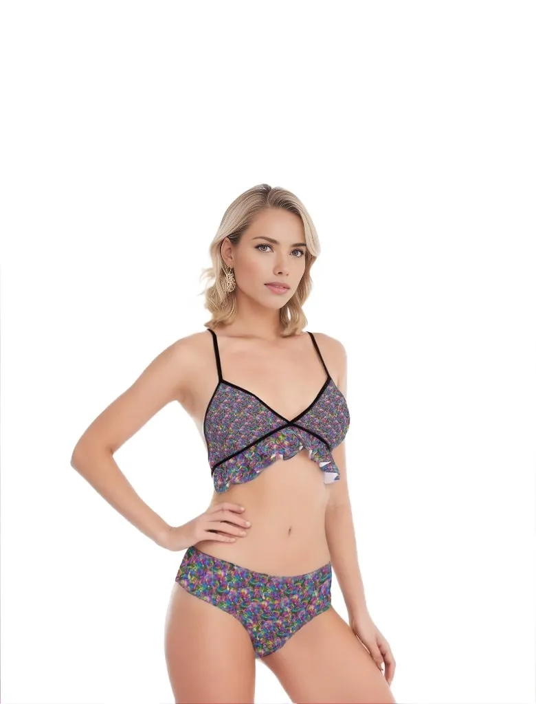 Psy-Rose Womens Bikini Swimsuit With Ruffle Hem