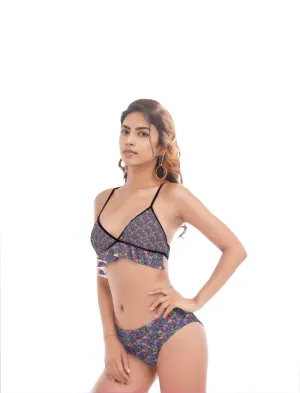 Psy-Rose Womens Bikini Swimsuit With Ruffle Hem