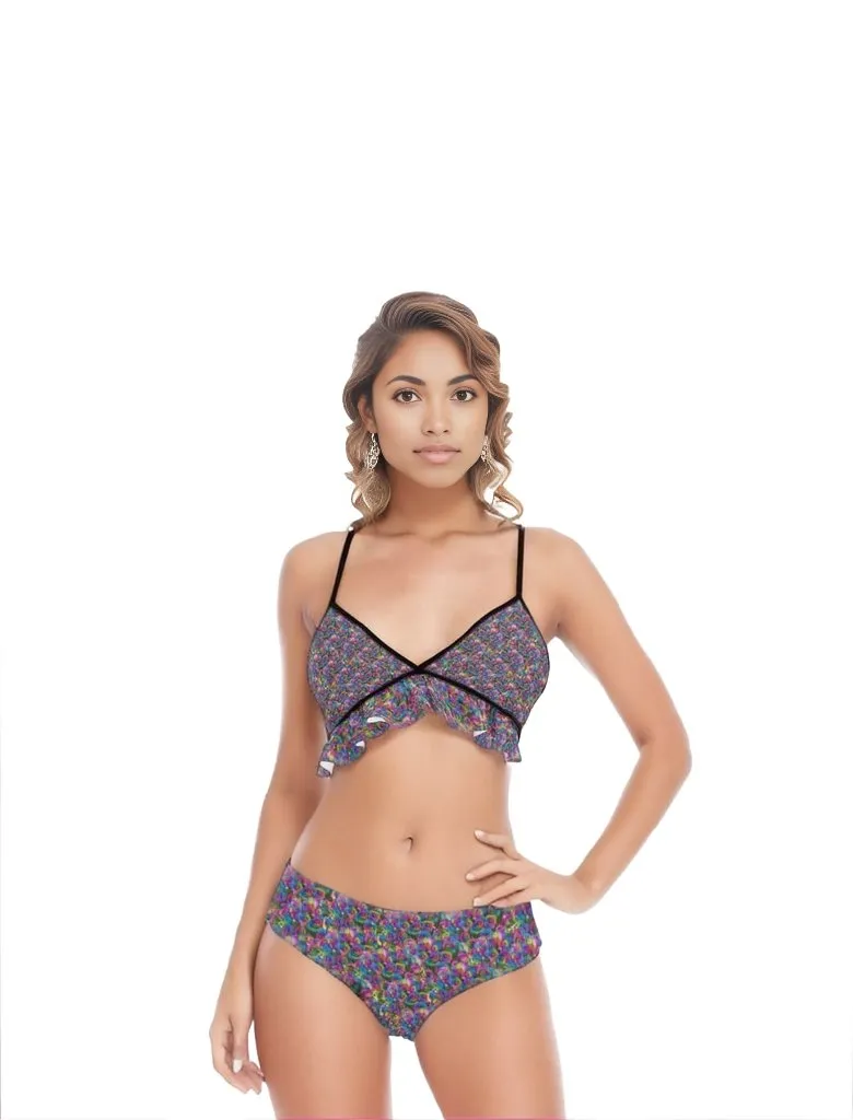 Psy-Rose Womens Bikini Swimsuit With Ruffle Hem