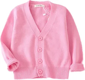 PTPUKE Unisex Boy' Girls' Cardigans Sweater V-Neck Long Sleeve Button Soild Cotton Knit Sweaters for 1-8 Years