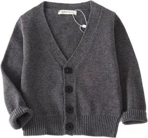PTPUKE Unisex Boy' Girls' Cardigans Sweater V-Neck Long Sleeve Button Soild Cotton Knit Sweaters for 1-8 Years