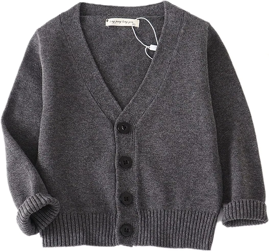 PTPUKE Unisex Boy' Girls' Cardigans Sweater V-Neck Long Sleeve Button Soild Cotton Knit Sweaters for 1-8 Years