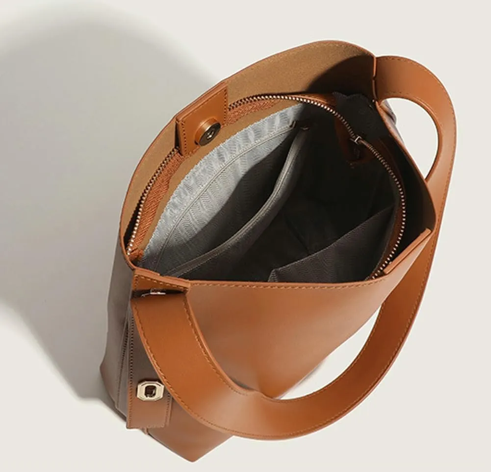 PU Large Capacity Solid Color Shoulder Bag Simple and Versatile Commuting Handbag Crossbody Bag Bucket Bag 2024