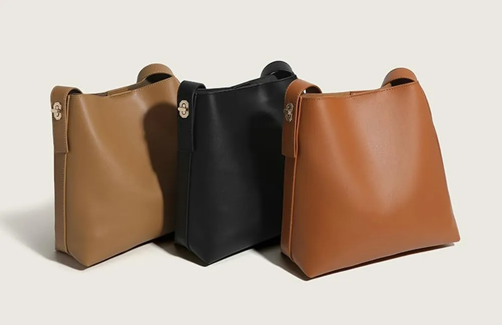 PU Large Capacity Solid Color Shoulder Bag Simple and Versatile Commuting Handbag Crossbody Bag Bucket Bag 2024