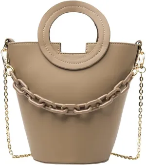 PU Leather Single Shoulder Bucket Bag, Diagonal Bucket Bag Purses, Double Chain Small Bucket Bag, Hand Flower Pot Bag