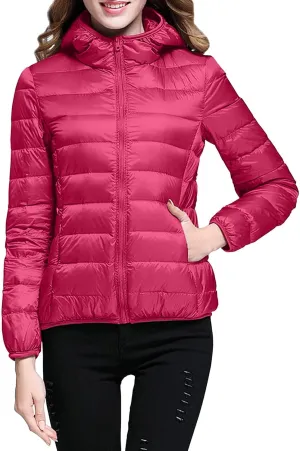 Puffer Jacket for Women Packable Down Jacket Lightweight Slim Fit Hooded Jacket Short Down Coat Winter Warm Long Coat