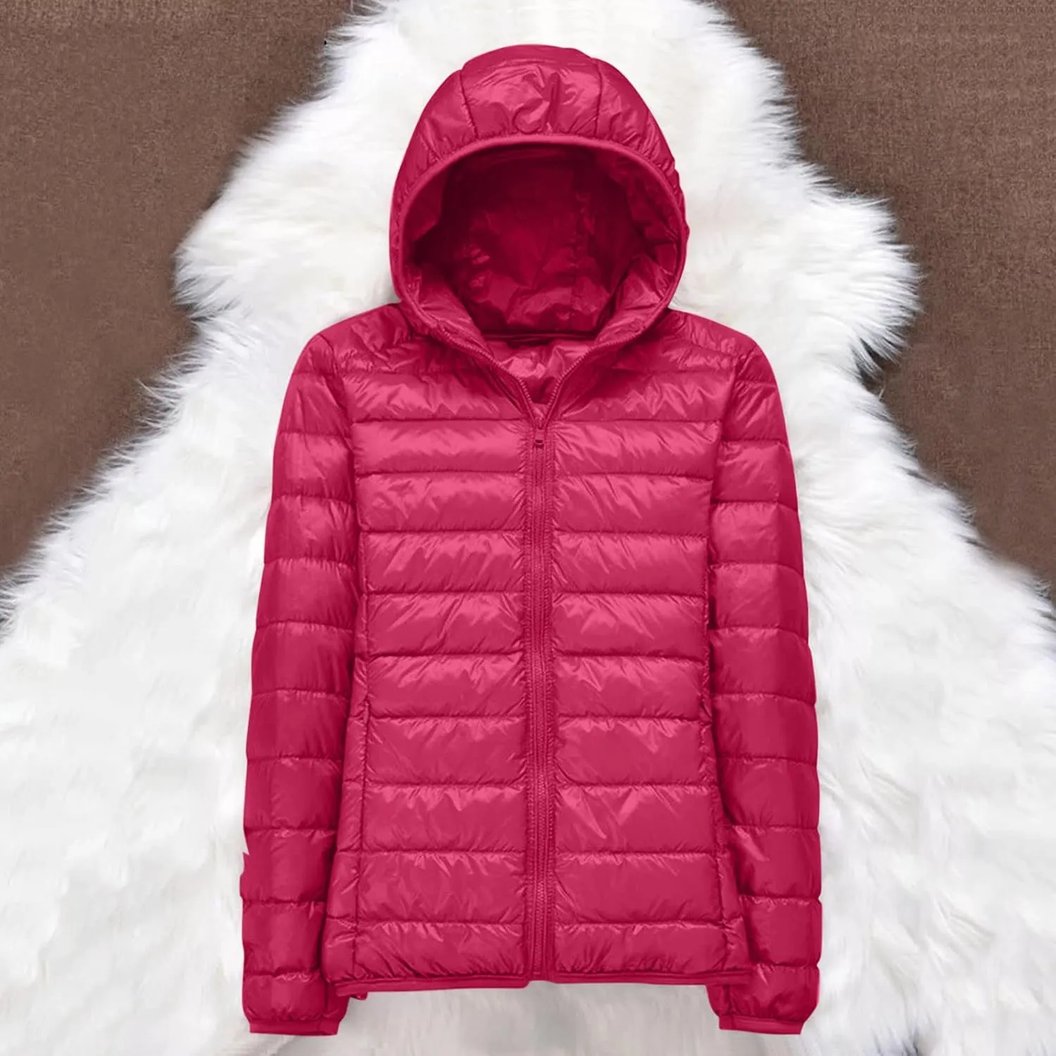 Puffer Jacket for Women Packable Down Jacket Lightweight Slim Fit Hooded Jacket Short Down Coat Winter Warm Long Coat