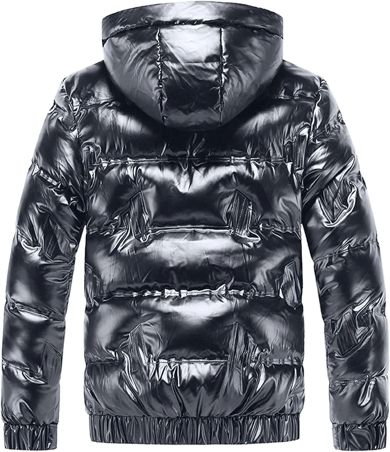 Puffer Jacket Men With Hood Waterproof Shiny Reflective Down Coat Lightweight Packable Winter Thicken Bubble Jackets