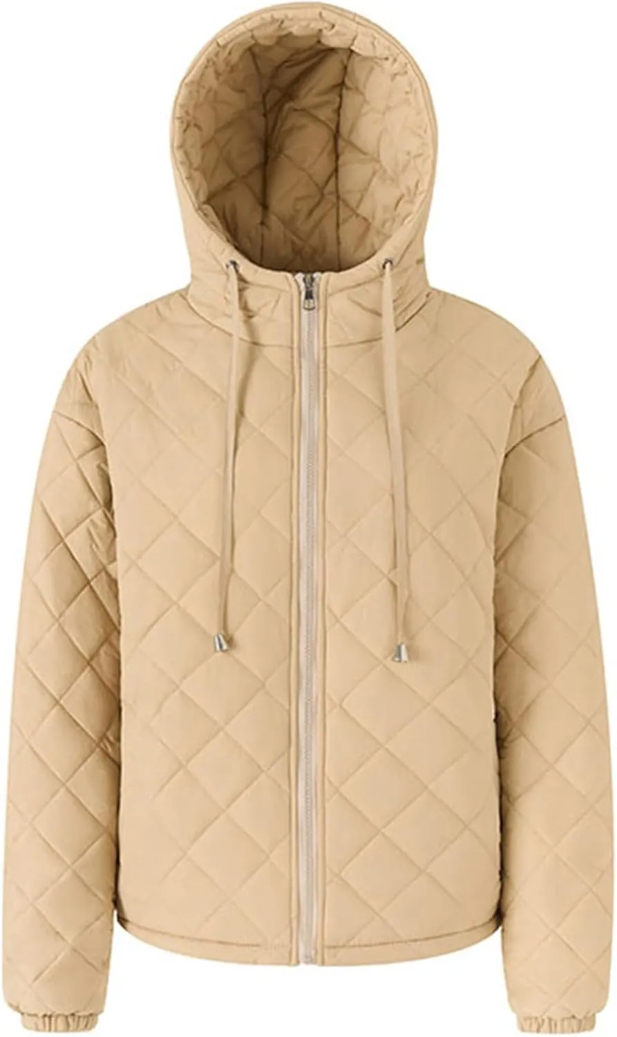 Puffer Jackets for Women Trendy Warm Quilted Winter Coat Girls Casual Zip Up Down Jacket Hooded Lightweight Travel
