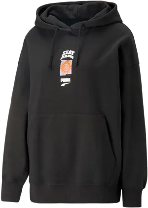 PUMA Womens Downtown Oversized Graphic Hoodie Athletic Outerwear Casual Hoodie Comfort Technology - Black - Size XS