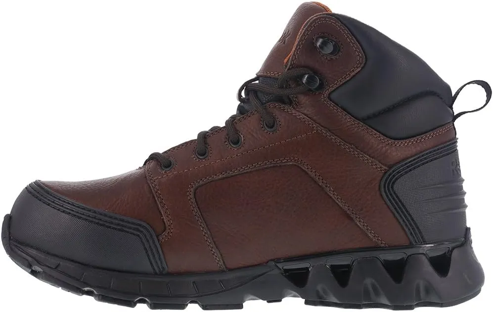 Reebok Work Men's 6 Athletic Cushguard Carbon Toe Boot Dark Safety, Zigkick Work RB7605, Brown
