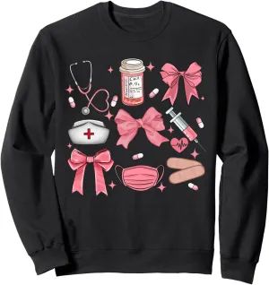 Retro Nurse Coquette Pink Bow Girly Nursing Student Women Sweatshirt