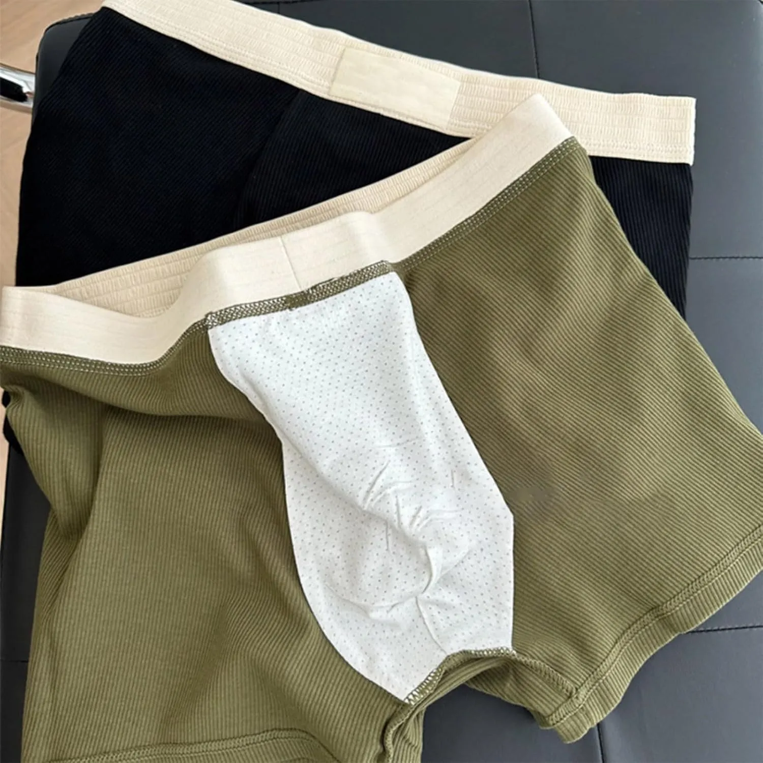 Rib Cotton Boxer Briefs for Men Casual Soft Underwear Mens Plain Breathable Boxers Ribbed Trunks Underwear