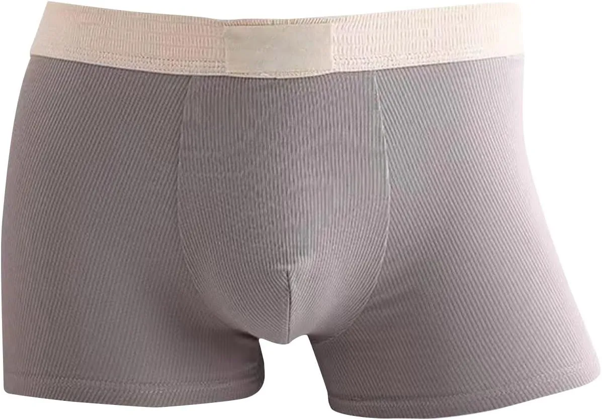 Rib Cotton Boxer Briefs for Men Casual Soft Underwear Mens Plain Breathable Boxers Ribbed Trunks Underwear