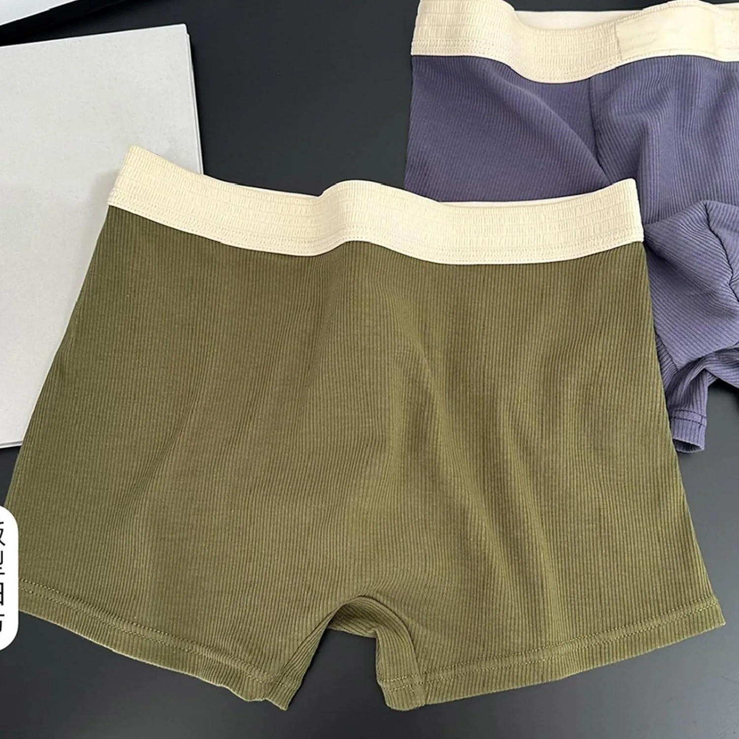 Rib Cotton Boxer Briefs for Men Casual Soft Underwear Mens Plain Breathable Boxers Ribbed Trunks Underwear