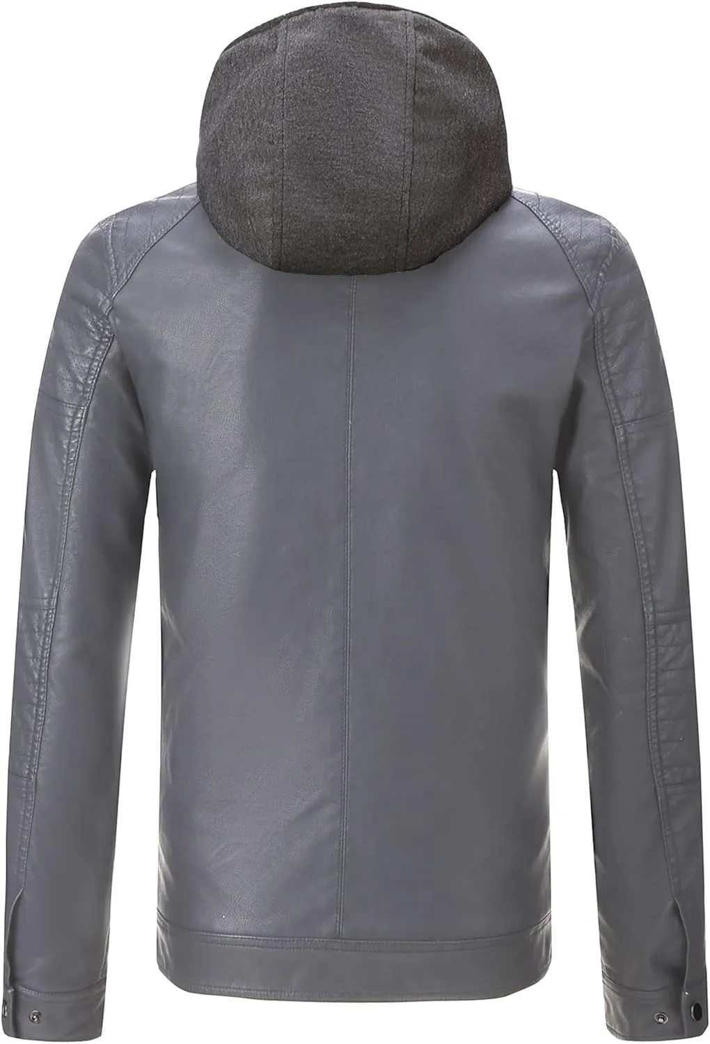 RISISSIDA Men's Faux Leather Bomber Jacket for Fall Winter and Spring, Warm Double Zipper Up Coat with Detachable Hood
