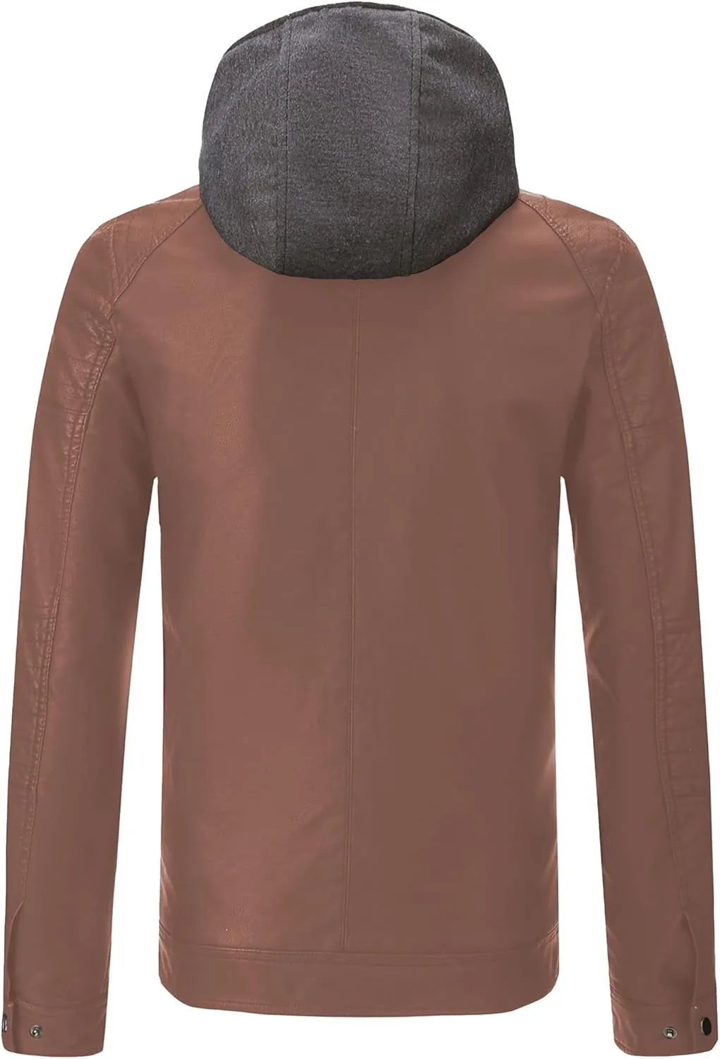 RISISSIDA Men's Faux Leather Bomber Jacket for Fall Winter and Spring, Warm Double Zipper Up Coat with Detachable Hood