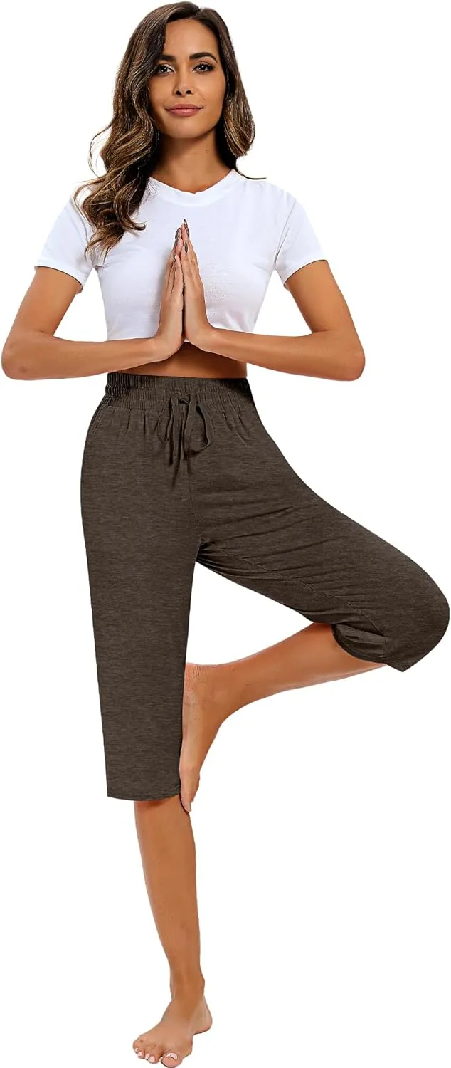 Riyiper 3 Pack Women Causal Capri Pants Drawstring Lounge Yoga Capri Sweatpants Loose Wide Leg Crop Trousers with Pockets