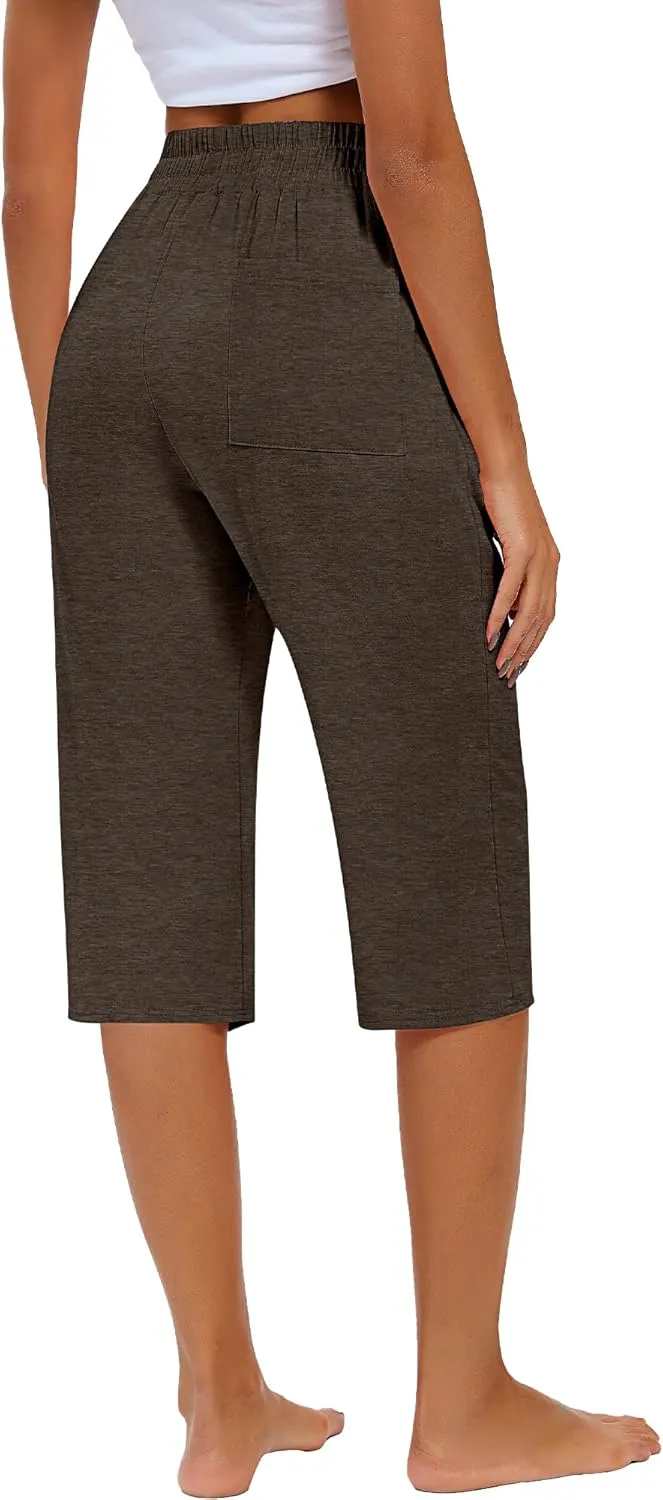 Riyiper 3 Pack Women Causal Capri Pants Drawstring Lounge Yoga Capri Sweatpants Loose Wide Leg Crop Trousers with Pockets