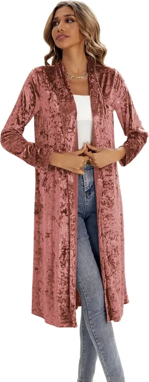 R.Vivimos Women's Long Sleeves Casual Velvet Jacket Open Front Cardigan Coat Outerwear