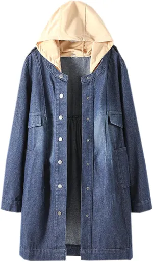 SANGTREE Women's Long Jean Jacket Casual Denim Hoodie Trench Coat