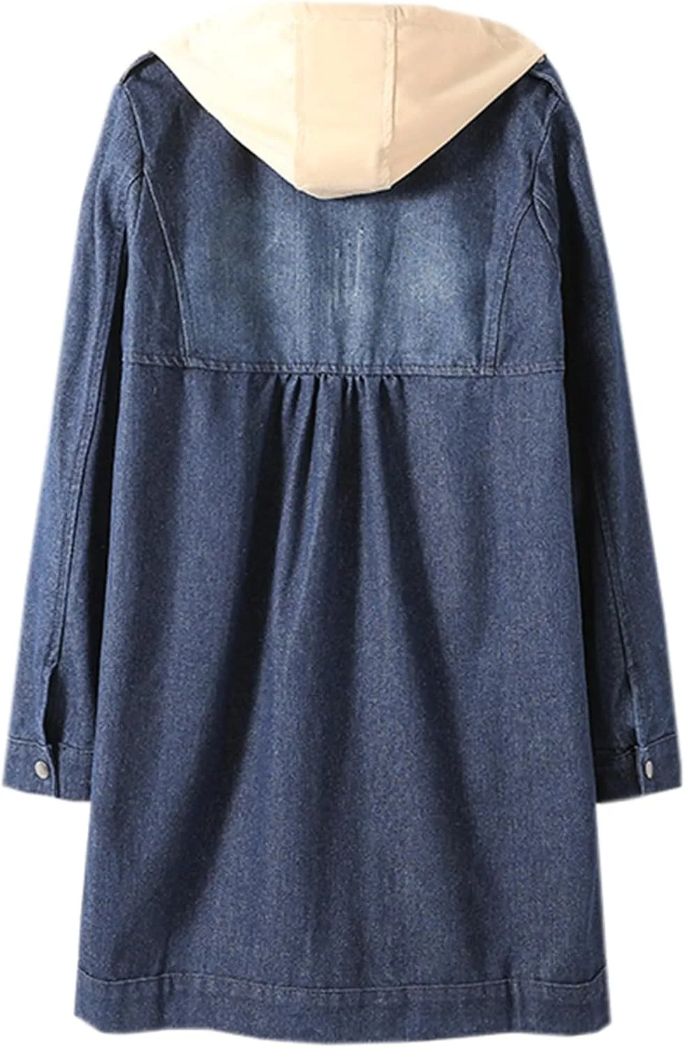 SANGTREE Women's Long Jean Jacket Casual Denim Hoodie Trench Coat