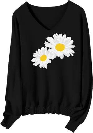 SANGTREE Womens Long Sleeves V Neck Pullover Knitted Sweater