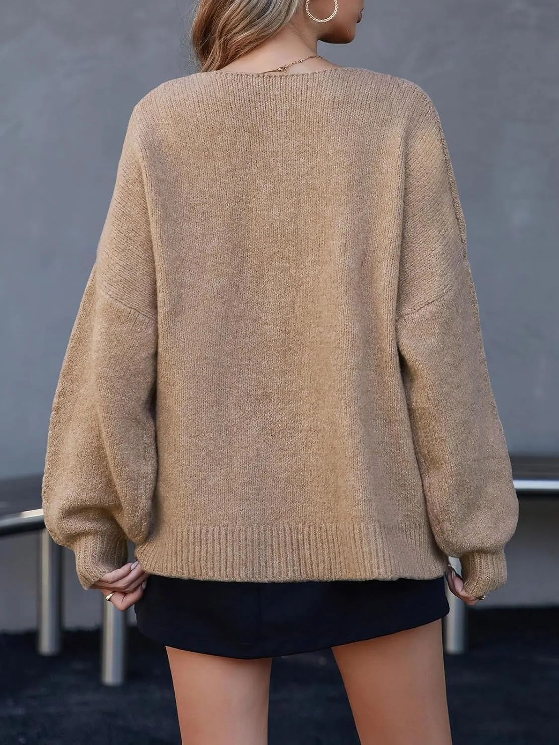Saodimallsu Womens Tie Front Cardigan Sweaters Cute Bow Puff Long Sleeve 2024 Fall Loose Ribbed Knit Trendy Sweater Tops