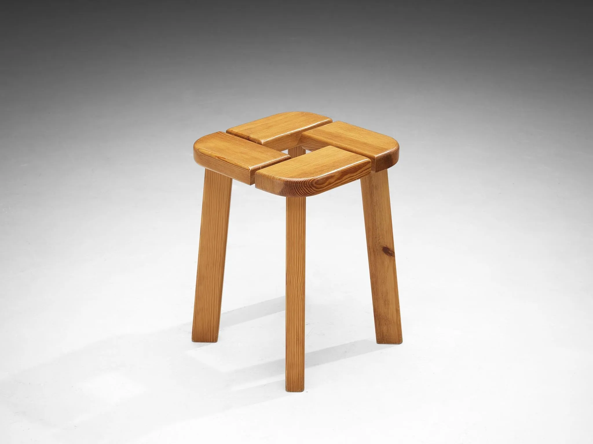Scandinavian Stools in Pine with Geometric Tops 1970s